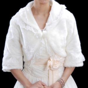 3/4-length Sleeve Faux Fur Bridal Wedding Jacket